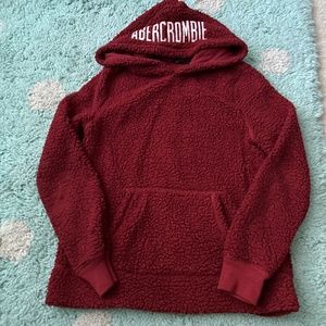 Abercrombie Women Sherpa Fleece Hoodie Pullover Sweatshirt S Soft Pocket Red
